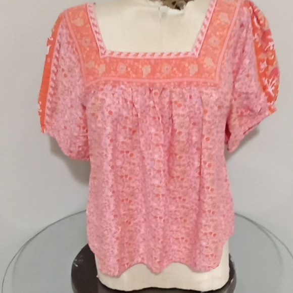 Lucky Brand Coral and Peach Floral Blouse - Picture 1 of 3